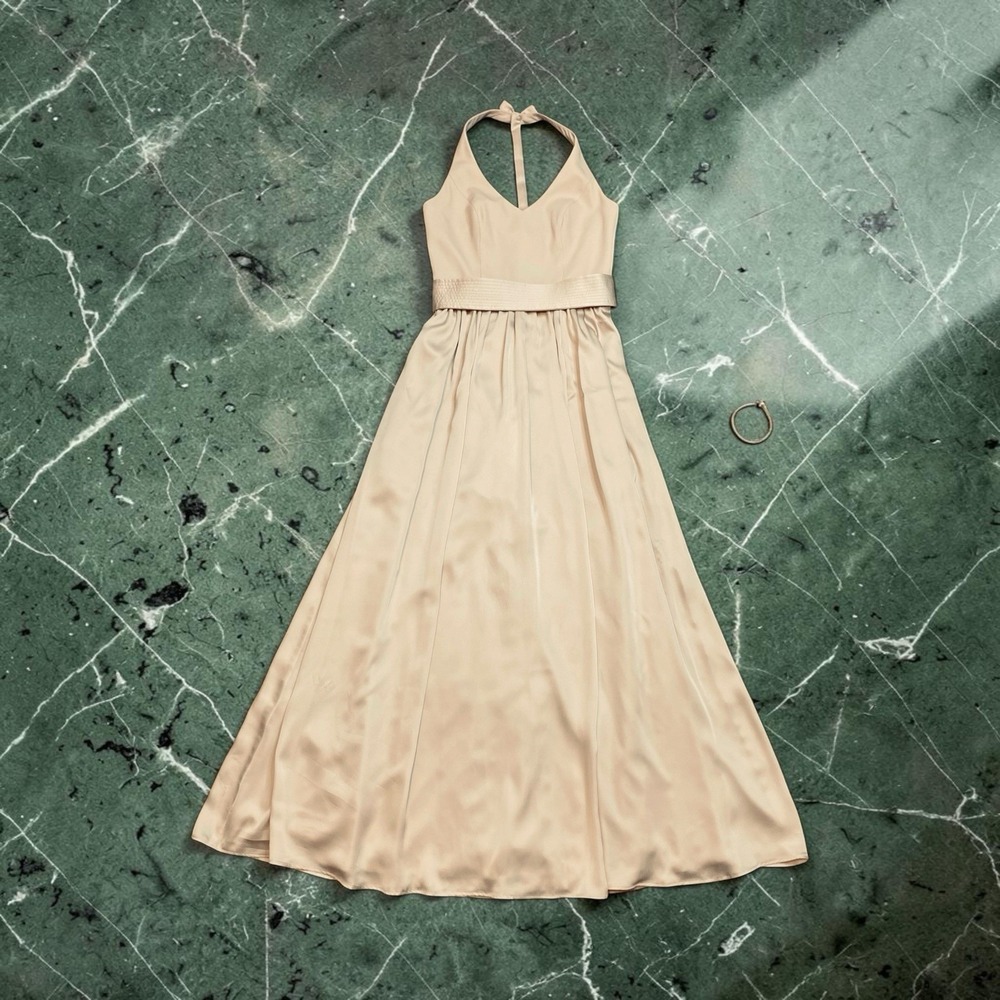 WHITE by Vera Wang Maxi Gown Dress  Size 6 Champaign Halter Neck Prom Bridesmaid